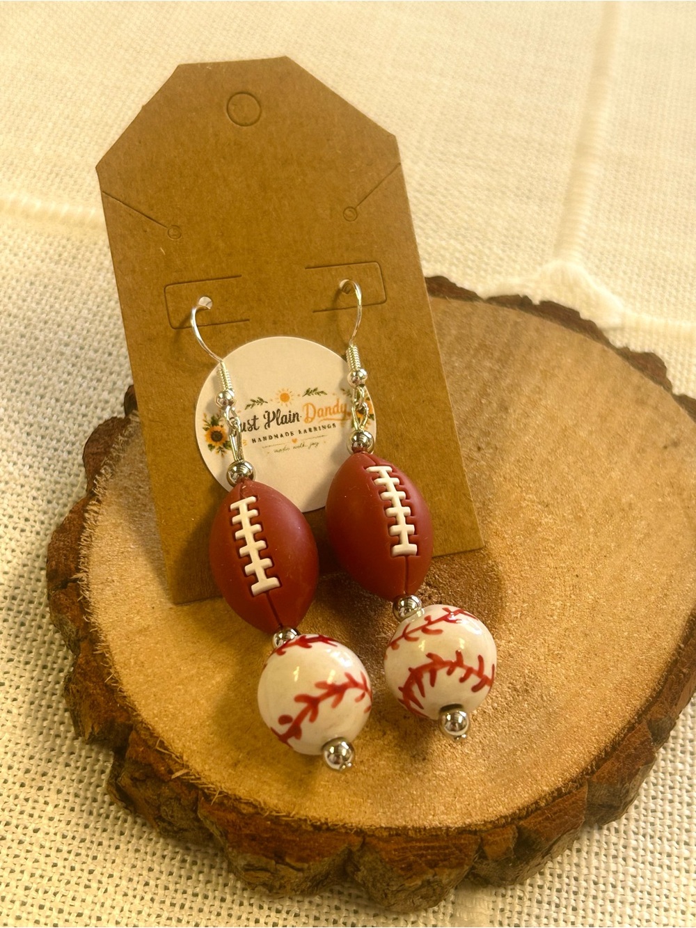 Football Baseball Sports Beaded Dangle Earrings Handmade Jewelry